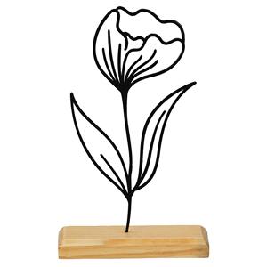 Sculpture de fleurs en métal noir audacieux avec base en bois Une pièce décorative unique ajoute une touche artistique moderne à n'importe quelle pièce - Product Image 1
