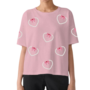 Día de San Valentín Apparels Designs Sequin Handwork Boxy Fit Soft Cómodo Algodón Mujeres Camisetas de cuello redondo - Product Image 1