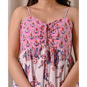 Vestido de Algodón con Estampado de Bloques y Tirantes Finos Rosa y Blanco, Transpirable, Casual, Elegante, Estilo Hippie, Talla Única a 5XL, ODM para Mujer - Product Image 2
