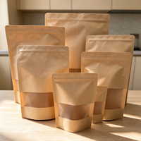 Sacs en papier kraft personnalisés OEM, sacs à fond plat marron pour aliments avec fenêtre transparente pour bonbons, biscuits, grains de café 30*40+5cm