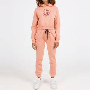 ชุดวอร์มผ้าฝ้าย2ชิ้นสำหรับผู้หญิงชุดวอร์มผ้าฝ้าย2ชิ้นสำหรับผู้หญิงมีกระดุมโลโก้แบบกำหนดเอง - Product Image 5