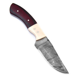 Handmade 1095 15n20 Damascus Steel Camping <b>Knife</b> Dusk Till Dawn Full Tang Straight Blade Micarta Camel <b>Bone</b> <b>Handle</b> Leather - Product Image 5