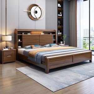 Modern Simple 1.8m Large <strong>Bed</strong> 1.5m <strong>Double</strong> Solid Wood Up-Holstered Master Bedroom Wedding <strong>Bed</strong> New Chinese Style - Product Image 2