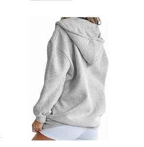Women's Winter Velour 100% Cotton <b>Long</b> Sleeve Hooded <b>Sweatshirt</b> Oversized Custom Blank Designer Front Drop Shoulder Pullover - Product Image 2