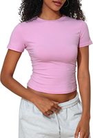 T-shirt en coton pour femme, coupe ajustée, respirant, léger, extensible, uni, col rond, manches courtes, écologique, séchage rapide, été, quotidien