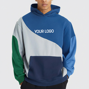 Hot Selling Premium Quality Pullover <b>Stitched</b> Panels Color Block Hooded Sweatshirt 100% Cotton Fleece Heavyweight Men's Hoodies - Product Image 1