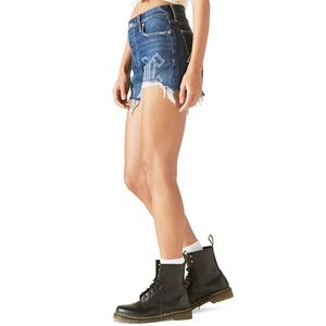 กางเกงยีนส์ขาสั้นเอวสูงสำหรับผู้หญิงแบรนด์ลัคกี้แบรนด์ทรงหลวมพิมพ์ลายวินเทจสไตล์สตรีทแวร์ไซส์ 29 สีฟ้า - Product Image 3