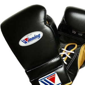 Gants de boxe à lacets Winning, noir et or, cuir véritable de qualité supérieure, gants d'entraînement et de combat professionnels, 8oz 10oz 12oz 14oz 16oz - Product Image 2