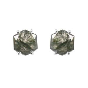925 Sterling <b>Silver</b> Beautiful Gemstone <b>Stud</b> <b>Earrings</b> Handmade Octagonal Moss Agate Bezel Setting <b>for</b> Wedding and Party - Product Image 3