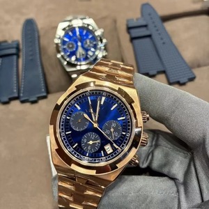 Luxury Men's Gold Tone Mechanical Watch 42mm Sapphire Crystal <b>Chronograph</b> Analog Dial Stainless Steel Band Folding Clasp - Product Image 5