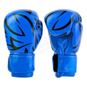 Fabricant de couleur bleue Gants de boxe en cuir véritable respirant pas cher Impression personnalisée Concevez votre propre cuir de vachette 16oz - Product Image 1