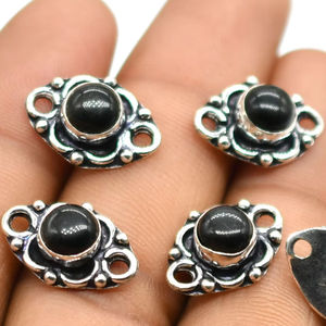 Antique Silver Plated 18K Gold Plated Black Onyx Gemstone Double Loop Connector 19X12mm NC57 <b>Jewelry</b> Making Charm <b>Findings</b> Lot - Product Image 1