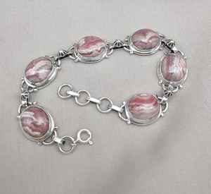 Rhodochrosite 925 <b>Sterling</b> <b>Silver</b> Bracelet Handmade Gemstone For Women Artisan Boho Ethnic Jewelry Fashion - Product Image 1