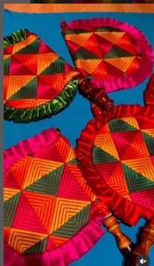 Ventilateur à main Phulkari, Pankhi pakistanais Punjabi indien, faveur de mariage indien, ventilateur Handal, cadeau de mariage indien ventilateur de mariée Phulkari - Product Image 3