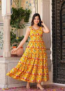 ชุดราตรีปักลายพื้นเมืองผ้าเรยอนน้ำหนักเบาแขนกุดยาวถึงพื้นสำหรับผู้หญิงซักได้ - Product Image 2