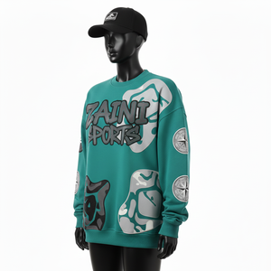 Sudadera de Mujer, Algodón Grueso, Felpa, Color Verde Azulado, Estilo Holgado, Panel con Parche, Logotipo Personalizado por Transferencia Térmica, Transpirable - Product Image 4