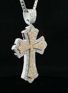 Colgante de Cruz de diamante de oro blanco de 14 quilates y Plata de Ley 925 con cadena clásica Colgantes y dijes de moda para hombres y mujeres - Product Image 4