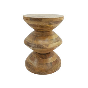 Mesa auxiliar de madera con mango, forma redonda, acabado marrón para el hogar, sala de estar, muebles decorativos, taburete hecho a mano a granel - Product Image 2