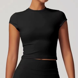 Top Corto de Yoga, Camiseta Deportiva de Manga Corta, Top de Gimnasio, Top de Punto, Top de Yoga con Cuello Redondo - Product Image 6