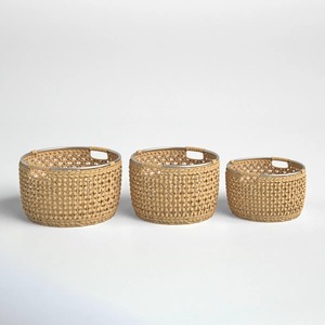 Juego de 3 Cestas Redondas Tejidas con Diseño de Flores de Jacinto de Agua, Cesta de Almacenamiento Hecha a Mano, Ecológica, Hecha en Vietnam - Product Image 3