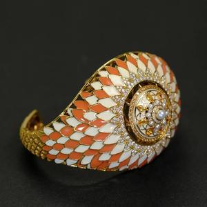 Sólido 18K oro amarillo Vintage mujer Lalique Sun Burst esmalte diamante zafiro brazalete Moissanite diamante pulsera - Product Image 2