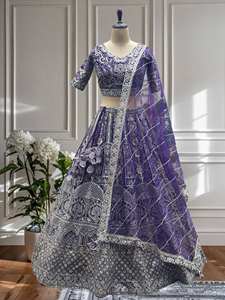 DETALLES DE LEHENGA FABRICNET WORKEMBROIDERY SECUENCIA DISEÑO TRABAJO INNERSATIN CON CANCAN Y LONA - Product Image 3