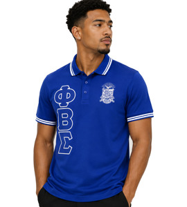 Chemise décontractée pour homme à manches courtes, col classique, en coton 100% tricoté, anti-plis, vintage, brodée de lettres grecques bleu roi - Product Image 1