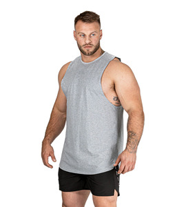 Vente en gros de t-shirts gris athlétiques en coton personnalisés pour la course à pied sans manches, débardeur de gym pour hommes - Product Image 4