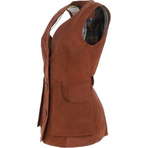 Nuevo chaleco informal de cuero de gamuza marrón para mujer con cuello en V cuero genuino uso a prueba de viento para uso exterior servicio OEM/ODM - Product Image 2