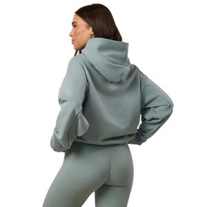 Sweat à capuche oversize femme vert sauge délavé, en polaire, à manches longues, style streetwear décontracté, coupe ample, toucher doux, pour le quotidien - Product Image 2