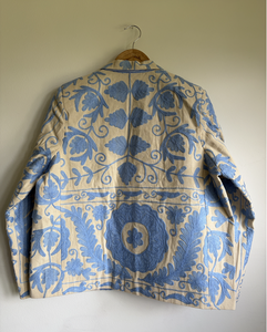 Blazer en coton imprimé floral bleu pour femme, veste décontractée de printemps avec col ouvert et fermeture boutonnée - Product Image 3