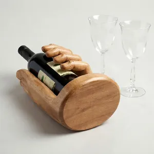 Porte-bouteille de vin en bois de manguier fait main, design rustique, réutilisable, écologique, vaisselle multi-usages - Product Image 6