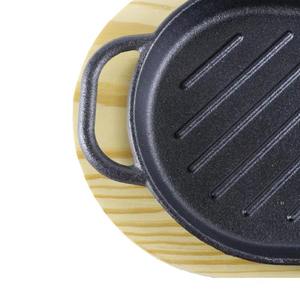 Faits à la main BASSE quantité minimale de commande livraison rapide en vente poêle à griller en fonte assiettes grésillantes avec base en bois - Product Image 2