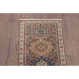 Turkish Vintage Small Rug 1.9x3.8 ft, <b>Brown</b> Southwestern Rug <b>Wool</b> - Product Image 4