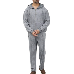 Ensemble de survêtement en molleton gris pour homme, logo personnalisé, vêtements de sport décontractés, sweat-shirt doux, coupe décontractée, jogging, ensemble deux pièces, vente en gros - Product Image 1
