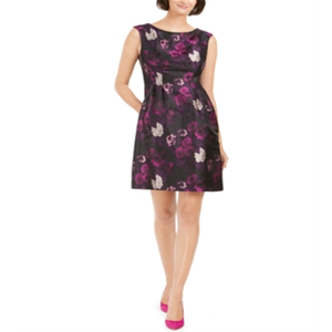 Abito da donna Jessica Howard viola taglia 4, modello svasato, senza maniche, con scollo gioiello, sopra il ginocchio, per il lavoro, vita naturale, fantasia floreale - Product Image 1