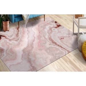 Tapis en marbre rose : Tapis d'appoint moderne antidérapant, motif imprimé, avec poils doux - Product Image 3