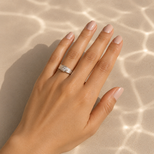 Bague Luna Orbit plaquée or rose avec zircone cubique - Style éternité romantique coupe princesse - Product Image 2