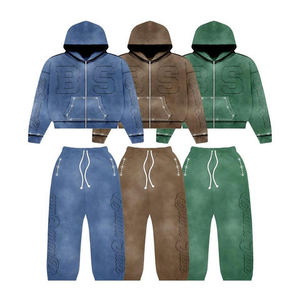 Alta calidad nuevo diseño personalizado pantalones acampanados Vintage ácido lavado sol desteñido Puff estampado algodón Jogging chándal para hombres - Product Image 1