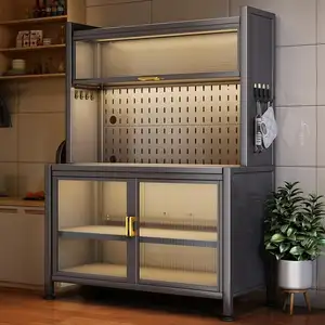 Cozinha armazenamento recipientes piso multicamadas forno microondas prateleira aparador home storage & organization armários de armazenamento Com porta