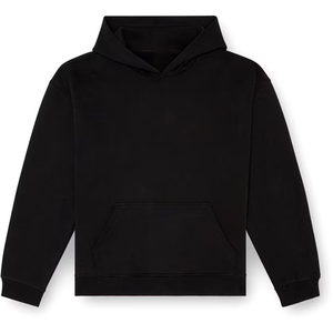Sudadera con capucha de lana cálida para clima frío Sudadera con capucha informal unisex con bolsillos delanteros para hombres Sudadera con capucha de peso pesado de color negro sin cremallera - Product Image 2