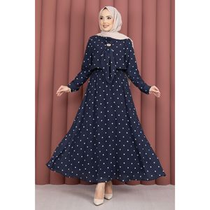 Ensemble jupe en mousseline indigo à pois pour femme avec foulard, motif floral, col à nœud, coupe ample pour printemps/été, inclut un pantalon taille XL - Product Image 5
