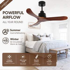 42 Inch Solid Wood <b>Ceiling</b> Fan Without <b>Light</b> with Remote Control, Downrod Mount Quiet Reversible DC Motor Fan - Product Image 2
