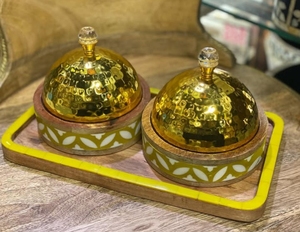 Quemador de incienso Bakhoor dorado con incrustaciones de hueso de regalo de Ramadán hecho a mano más vendido árabe con bandeja acrílica - Product Image 2