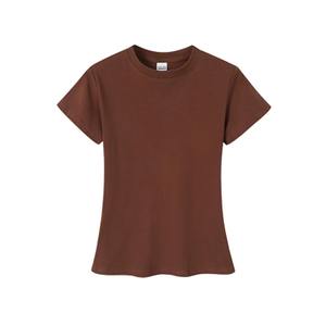 Camiseta informal para mujer, camiseta de verano de Color sólido con mangas cortas sueltas y método de tejido no tejido con cuello redondo - Product Image 3