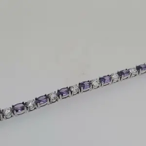 Bracelet Femme 7ct Moissanite Diamant 14K Or Blanc Serti Lunette Bracelet de Fiançailles en Argent Sterling 925 - Product Image 1