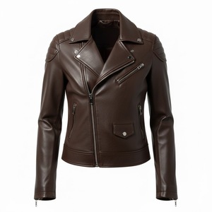 Chaqueta de Motociclista de Cuero Marrón Oscuro Vintage para Mujer, Personalizada, al por Mayor, Precio de Fábrica, Estilo Motero Genuino, Abrigo para Mujer, OEM - Product Image 2