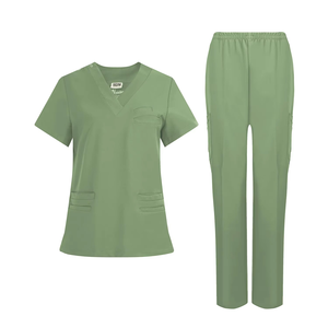 Uniformes clínicos de tela Premium antiarrugas, uniformes de enfermera lavables, conjuntos de uniformes médicos, blusa quirúrgica, bolsillos, Pantalones rectos - Product Image 1
