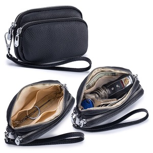 Ando Bag Monedero de cuero genuino de vaca para mujer con doble cremallera, cartera pequeña de muñeca con llavero - Product Image 5
