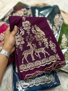 2025 Hit Design vêtements quotidiens et de bureau Look simple et chic coupe bordure travail Georgette Saree pour femmes et filles porter - Product Image 4